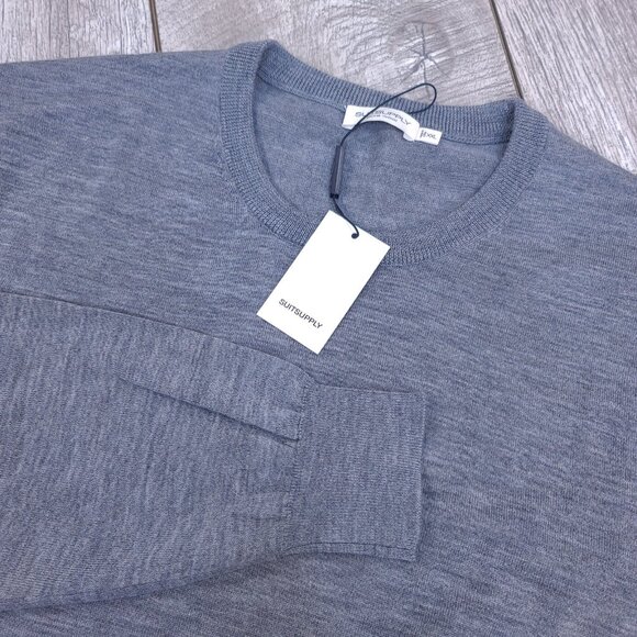 Suitsupply Sweater Mens XXL 2XL Wool Crewneck Gray Pullover Lightweight - Picture 1 of 7